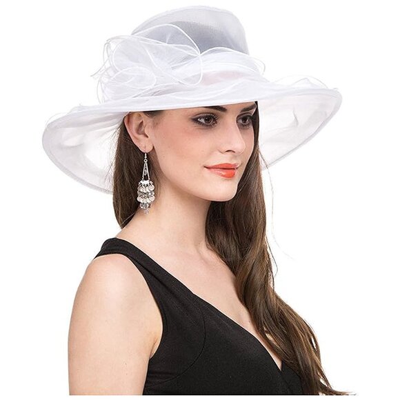 WOMEN'S Organza Church Hat/F1-burgundy Black Flower - Picture 3 of 4